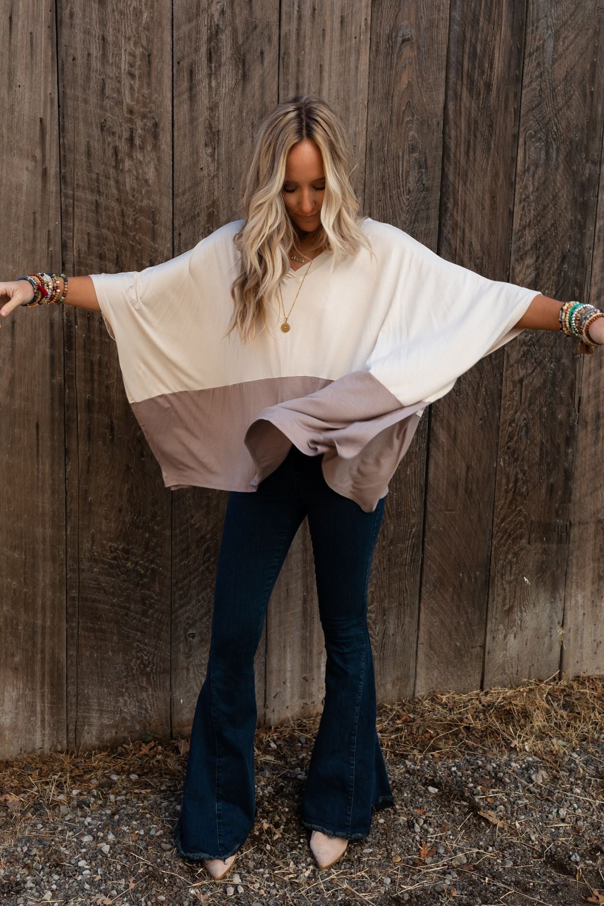 The Nest Coffee Sunsets V Neck Top - Brown