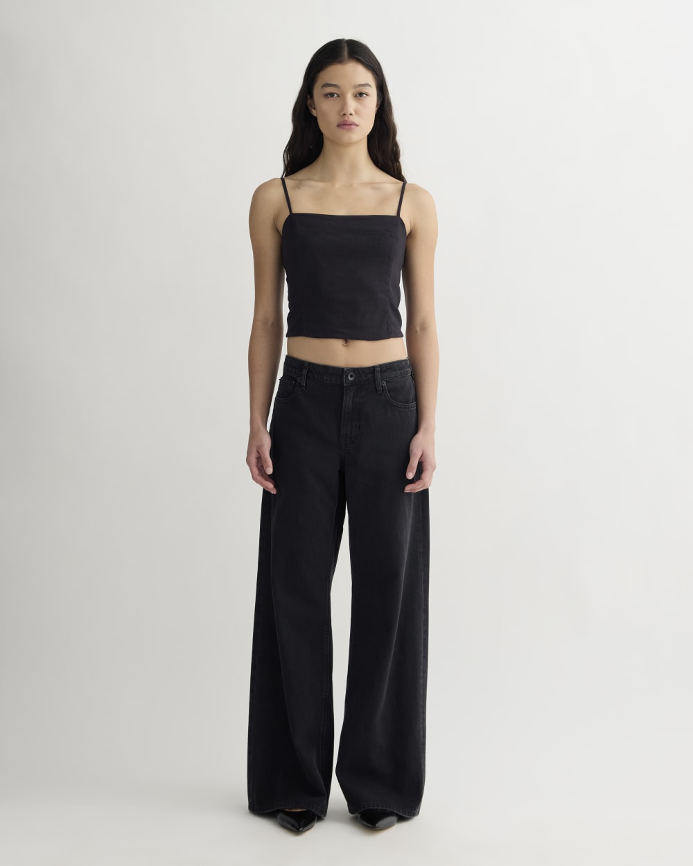 The Seamed Top in Stretch Linen | Black