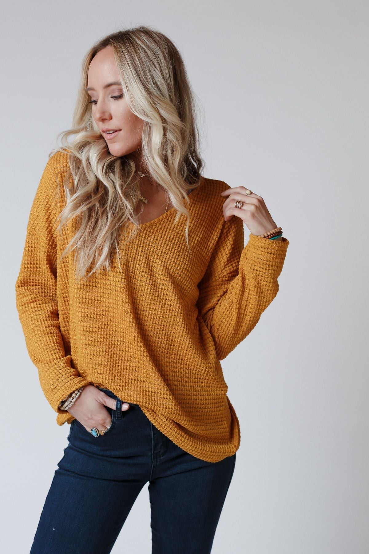 The Nest Flattering Open Back Thermal Knit Top - Mustard