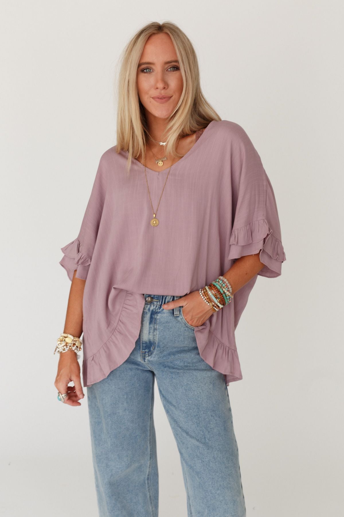 The Nest Let Me Be Ruffled Top - Pale Plum