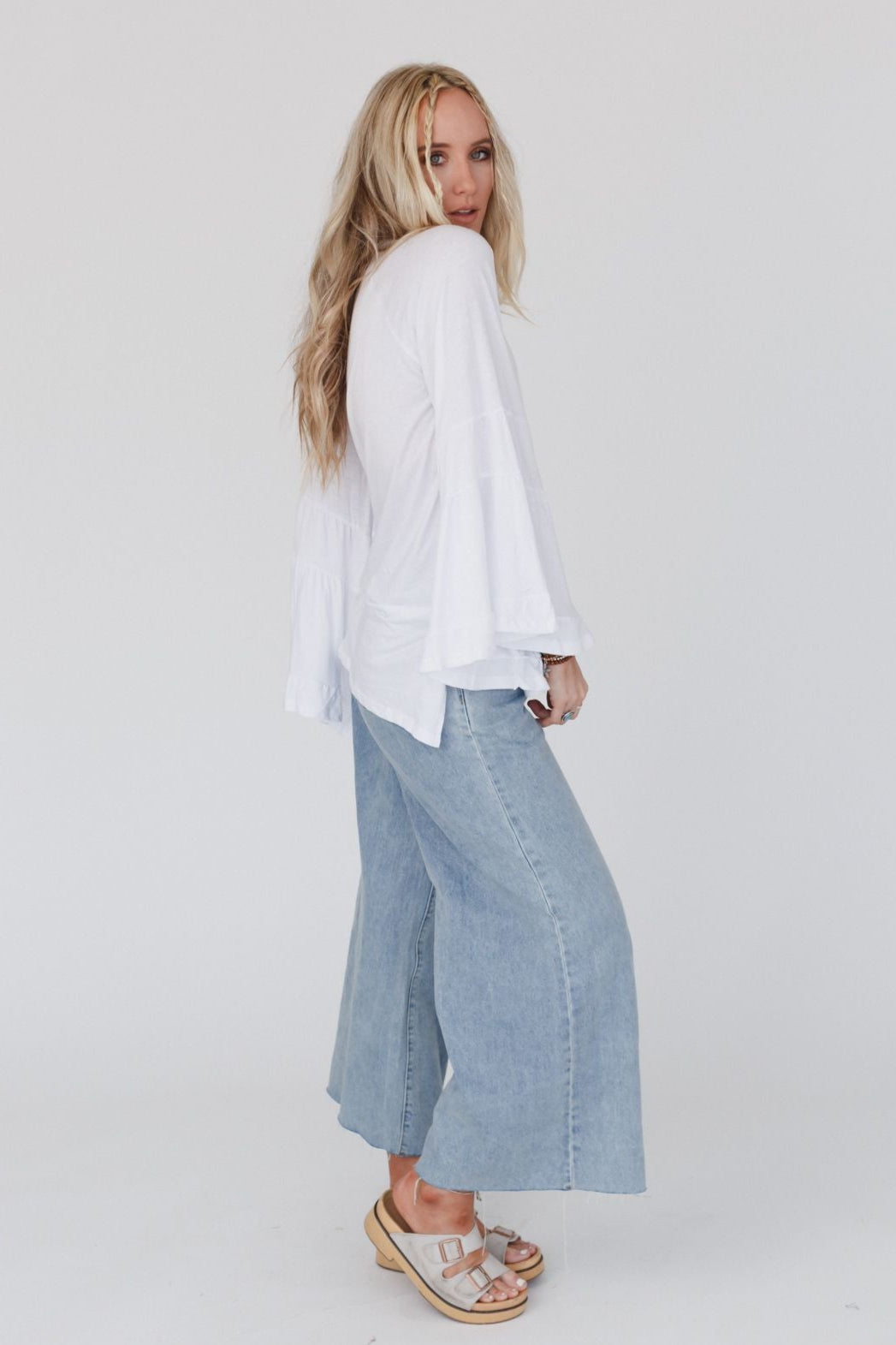 Bell Sleeve Baseball Tee - White